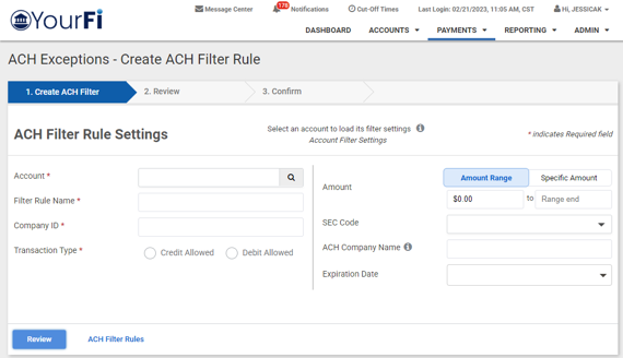 Image of changes to ACH filter rules.